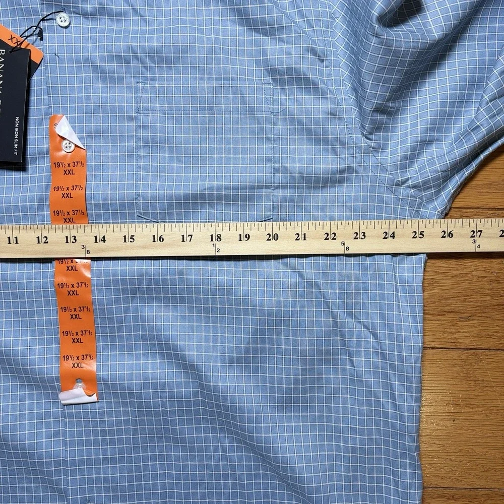 NWT Banana Republic Shirt Mens 2XL Blue Check Non Iron Slim Fit Cotton Check